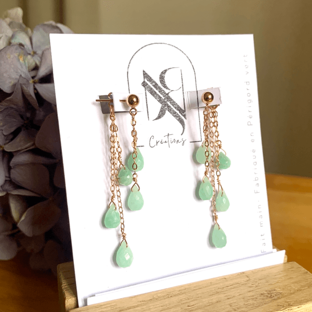 Boucles d'oreilles, Amazonites naturelles, Goldfilled rose (or rose laminé)