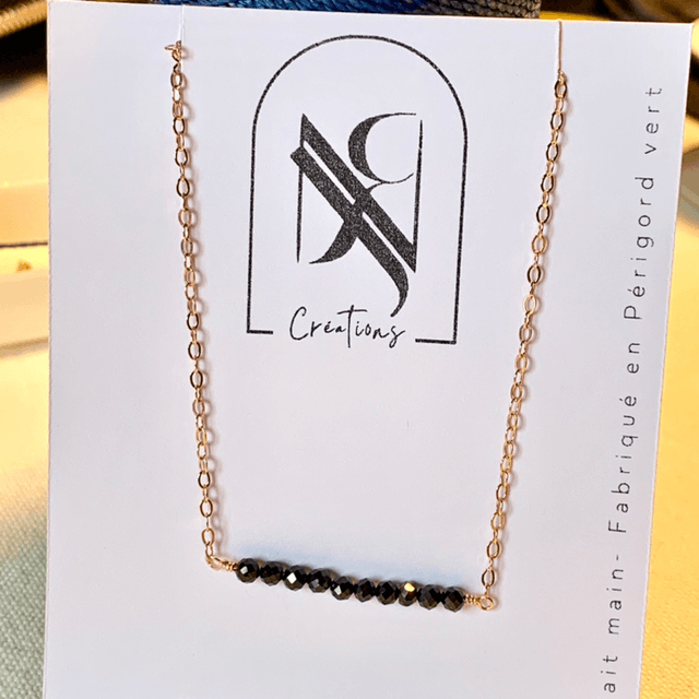 Collier, Spinelles noirs naturels, Goldfilled rose (or rose laminé)