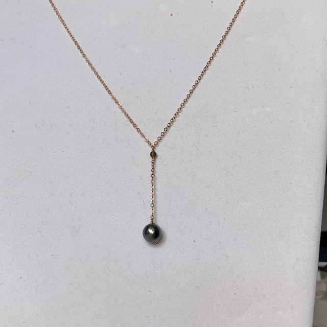 Collier, Perle noire de Tahiti, Goldfilled rose (or rose laminé)