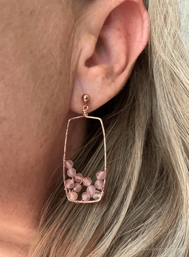 Boucles d’oreilles, Quartz Fraise naturels (Aventurine rose), Goldfilled rose (or rose laminé)