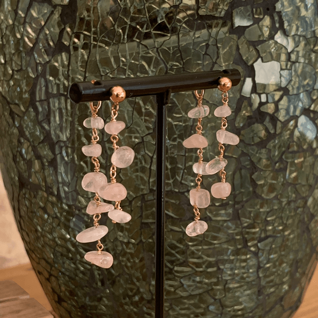 Boucles d’oreilles, Quartz roses naturels, Goldfilled rose (or rose laminé)