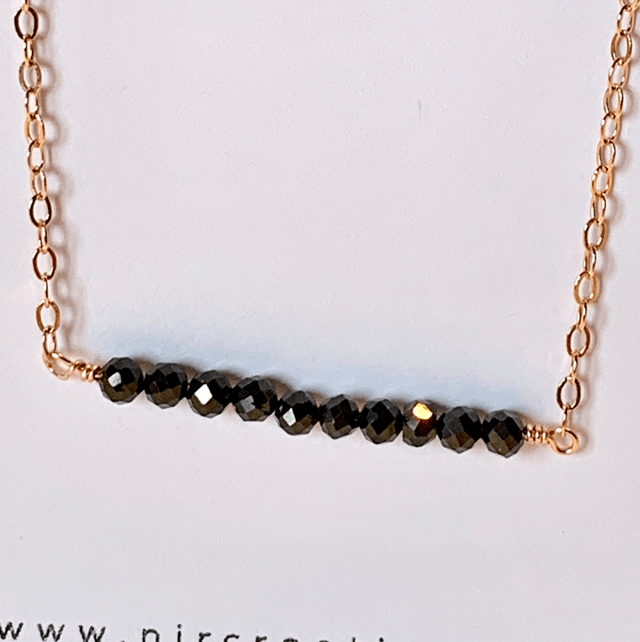 Collier, Spinelles noirs naturels, Goldfilled rose (or rose laminé)