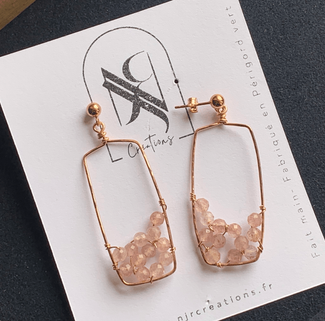 Boucles d’oreilles, Quartz Fraise naturels (Aventurine rose), Goldfilled rose (or rose laminé)