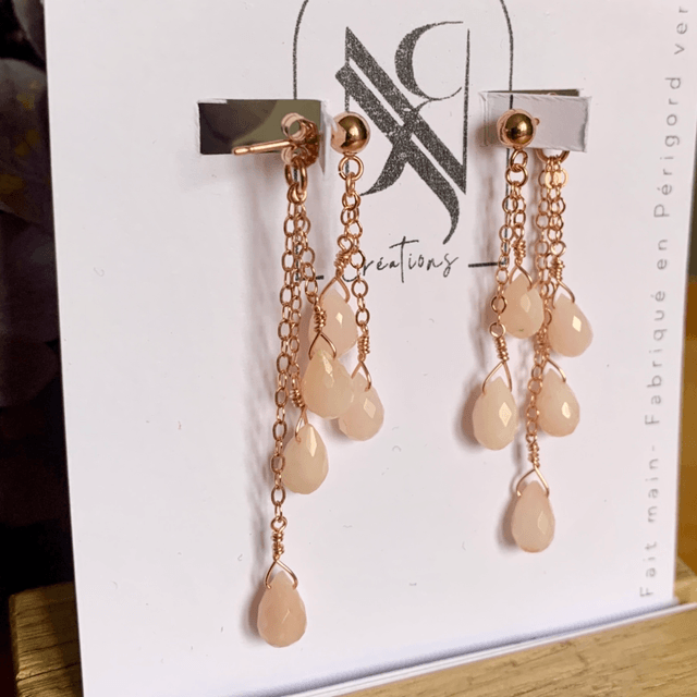 Boucles d'oreilles, Opales roses naturelles, Goldfilled rose (or rose laminé)
