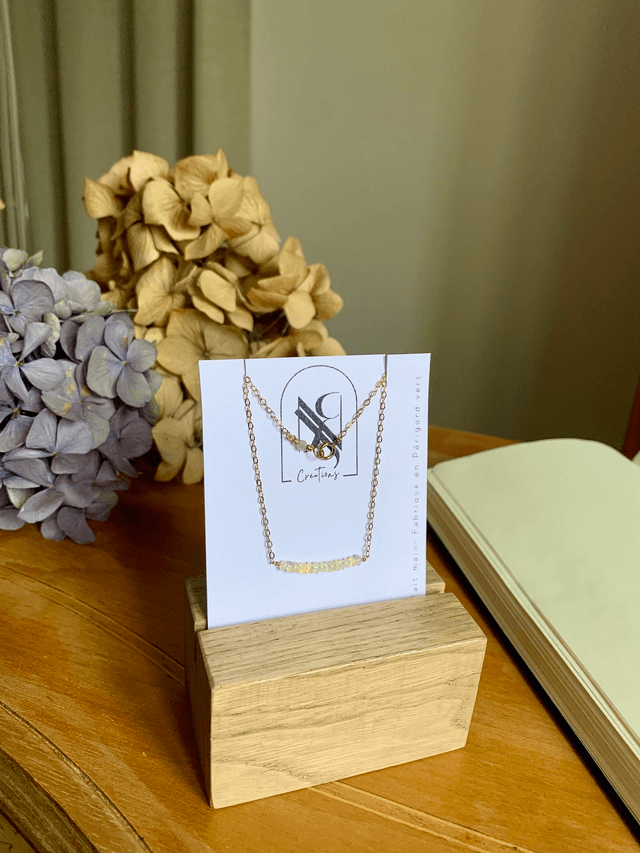 Collier, Opales blanches naturelles, Goldfilled rose (or rose laminé)