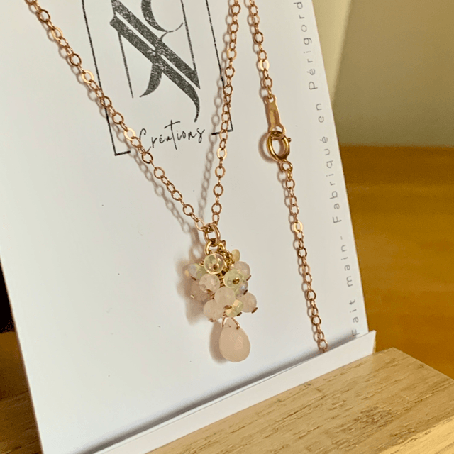 Collier, Opales roses & blanches, Goldfilled rose (or rose laminé)