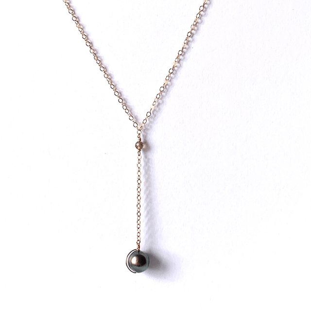 Collier, Perle noire de Tahiti, Goldfilled rose (or rose laminé)