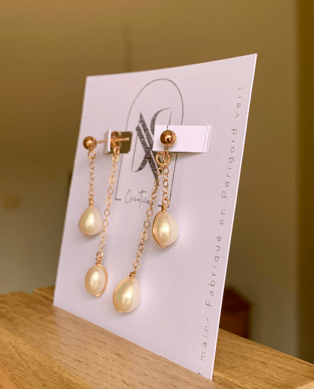 Boucles d'oreilles, Perles d’eau douce de culture, Goldfilled rose (or rose laminé)