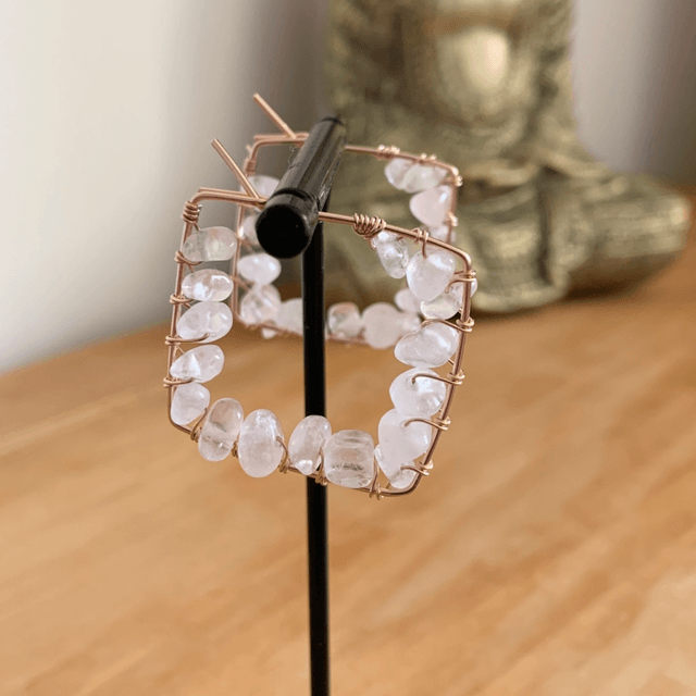 Boucles d’oreilles, Quartz roses naturels, Goldfilled rose (or rose laminé)