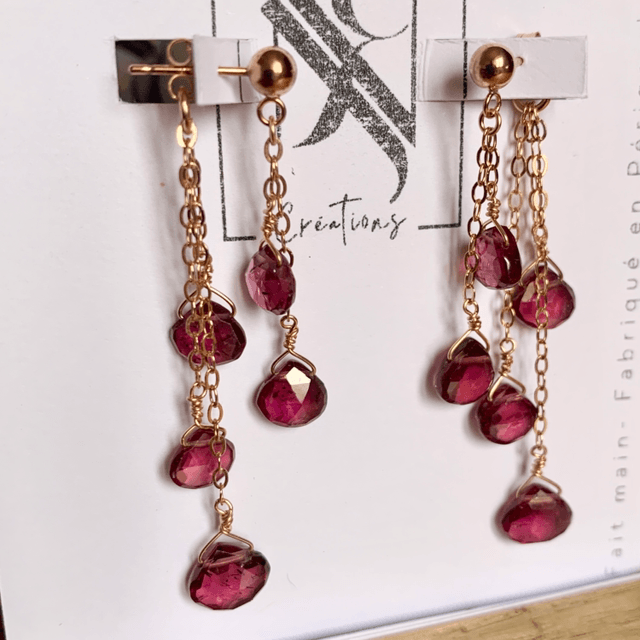 Boucles d'oreilles, Grenats naturels, Goldfilled rose (or rose laminé)