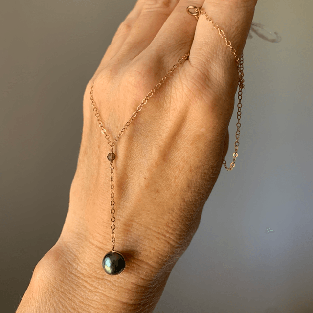 Collier, Perle noire de Tahiti, Goldfilled rose (or rose laminé)