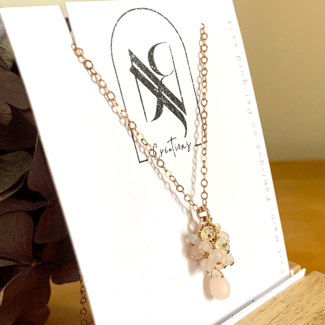 Collier, Opales roses & blanches, Goldfilled rose (or rose laminé)