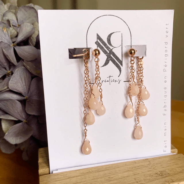 Boucles d'oreilles, Opales roses naturelles, Goldfilled rose (or rose laminé)