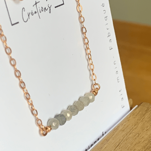 Collier, Pierres de Lune naturelles, Goldfilled rose (or rose laminé)
