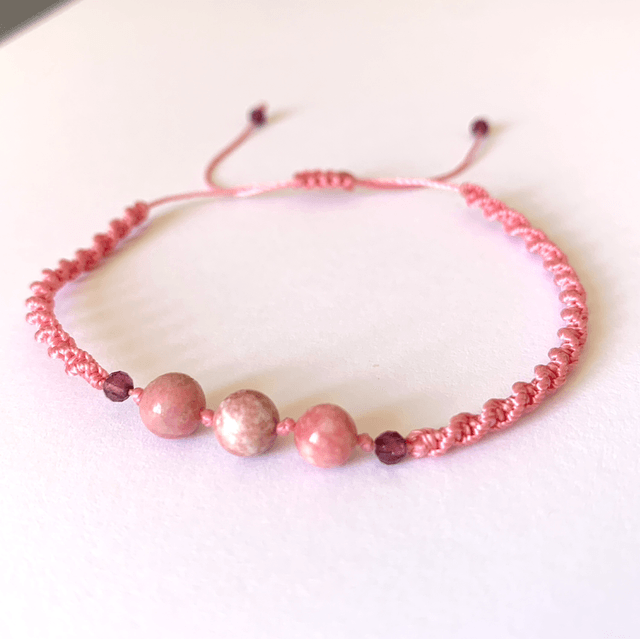 Bracelet, Rhodochrosites naturelles, micro-macramé 