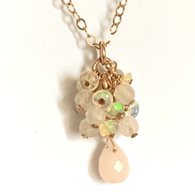 Collier, Opales roses & blanches, Goldfilled rose (or rose laminé)