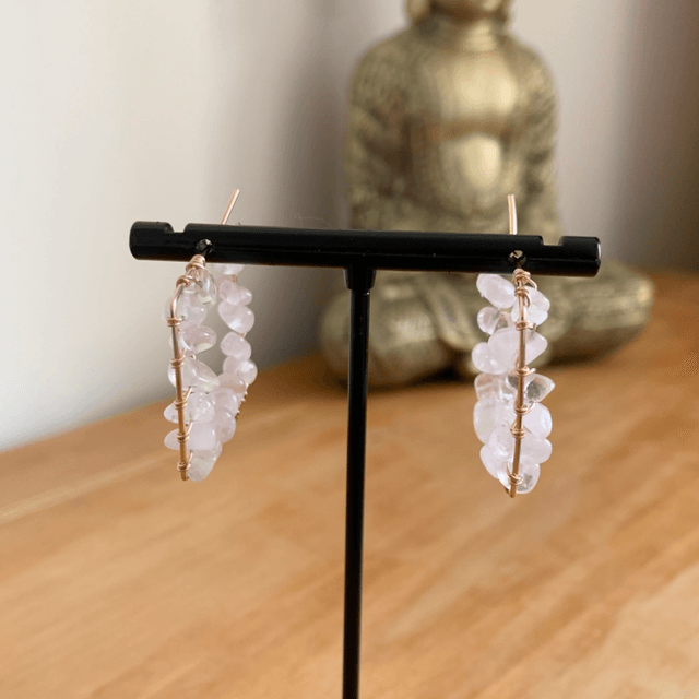 Boucles d’oreilles, Quartz roses naturels, Goldfilled rose (or rose laminé)
