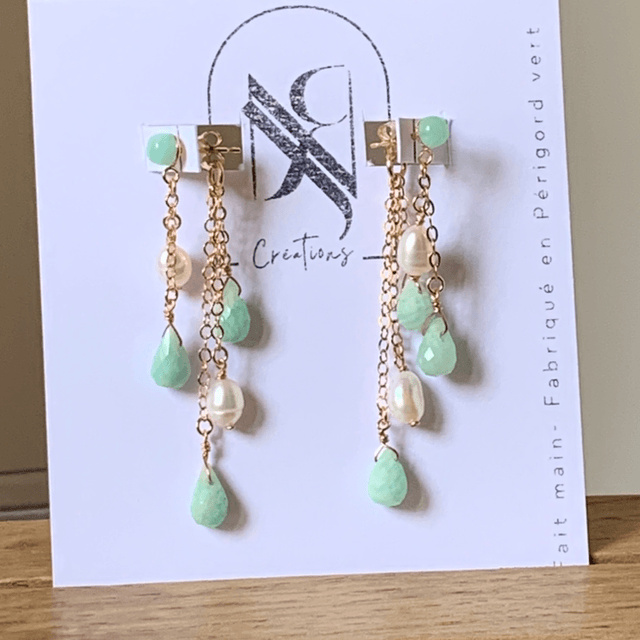Boucles d'oreilles, Amazonites naturelles & Perles d’eau douce de culture, Goldfilled rose (or rose laminé) 