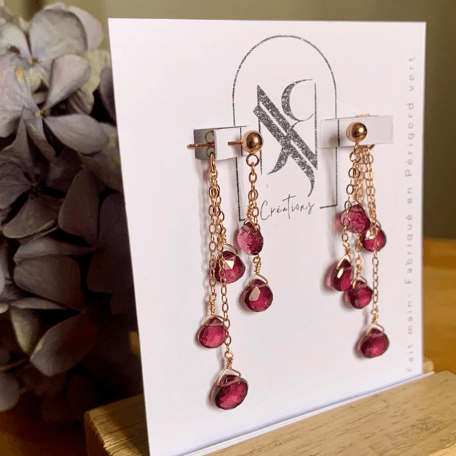 Boucles d'oreilles, Grenats naturels, Goldfilled rose (or rose laminé)