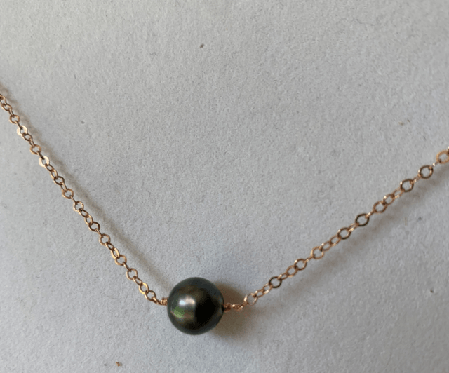 Collier, Perle noire de Tahiti, Goldfilled rose (or rose laminé)