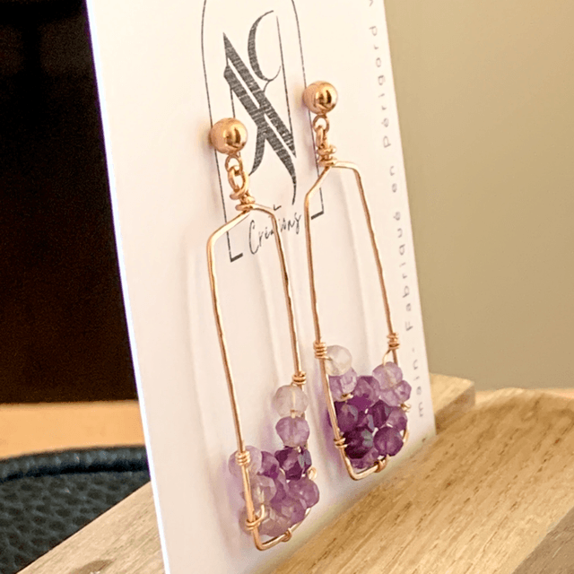 Boucles d'oreilles, Améthystes naturelles, Goldfilled rose (or rose laminé)