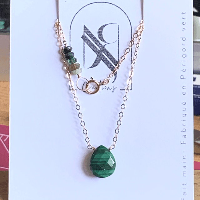 Collier, Malachite naturelle, Goldfilled rose (or rose laminé)