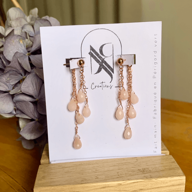 Boucles d&#039;oreilles, Opales roses naturelles, Goldfilled rose (or rose laminé)
