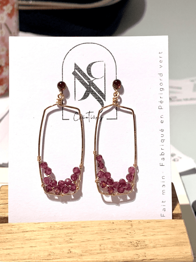 Boucles d&#039;oreilles, Grenats Almandine naturelles, Goldfilled rose (or rose laminé)