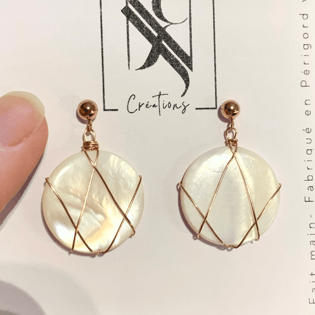 Boucles d’oreilles, nacres naturelles, Goldfilled rose (or rose laminé)