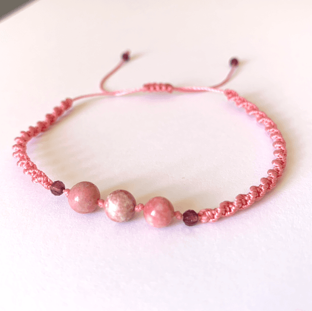 Bracelet, Rhodochrosites naturelles, micro-macramé 
